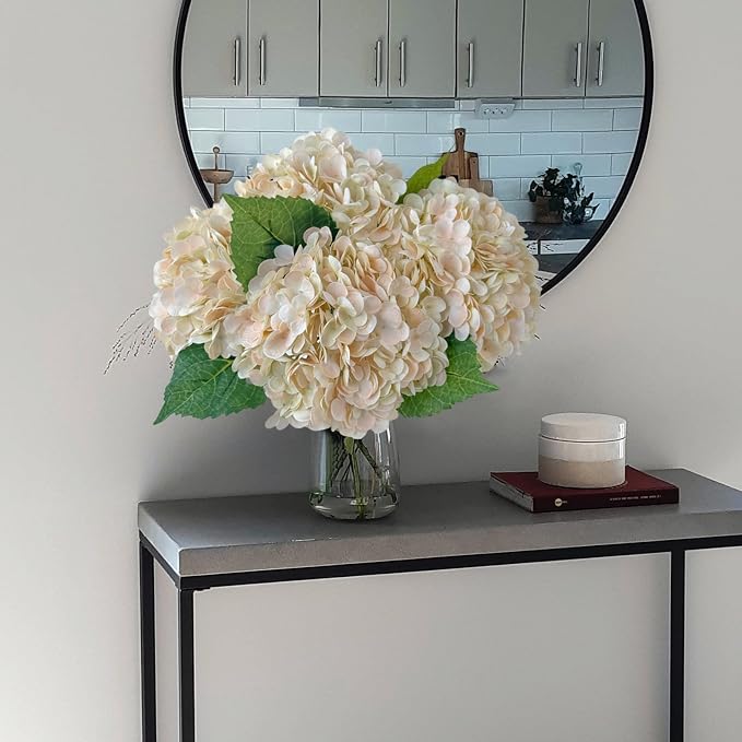 YalzoneMet 3 PCS Champagne Pink Hydrangea Artificial Flowers 21 inches Real - Image 3