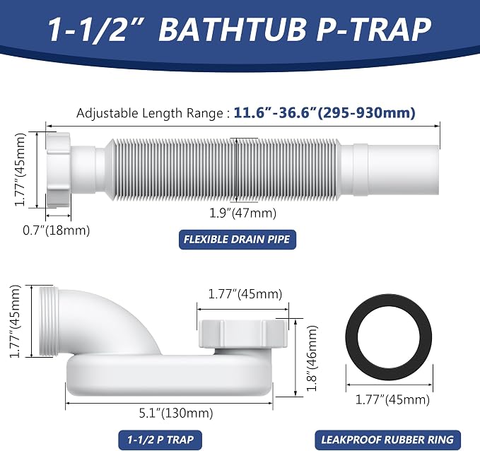 Xendywasher 1-1/2" Flexible Low Profile P Trap - Image 3