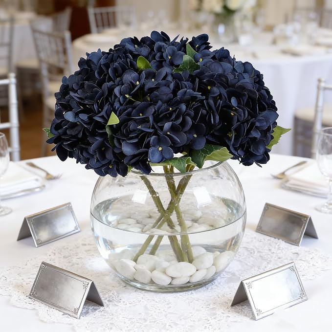 Kimura's Cabin 6pcs Navy Blue Hydrangea Artificial Flowers Silk Hydrangeas | - Image 7