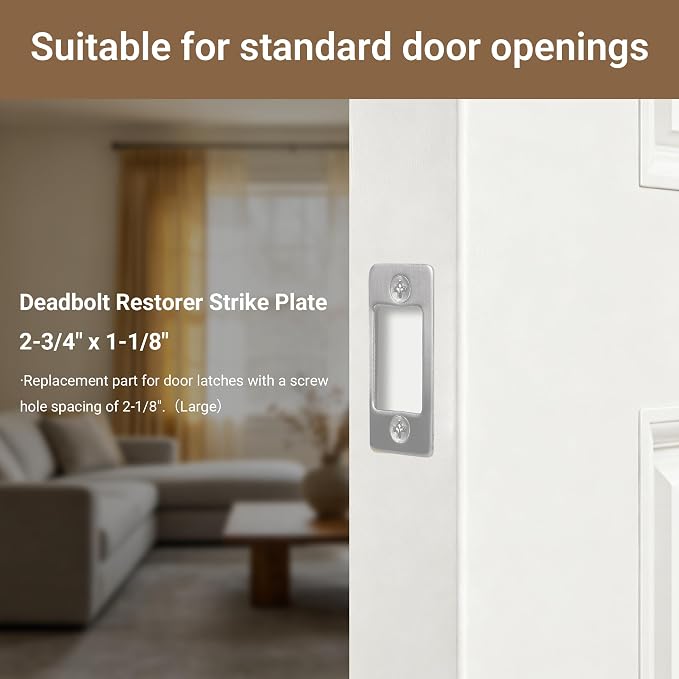 Large Hole Deadbolt Restorer Strike Plates, Satin Nickel Latch Strike Plate | - Image 3