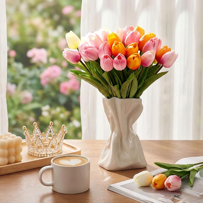 Janinka 100pcs Artificial Tulip Flowers Fake PU Tulips Faux Latex Bouquet - Image 5