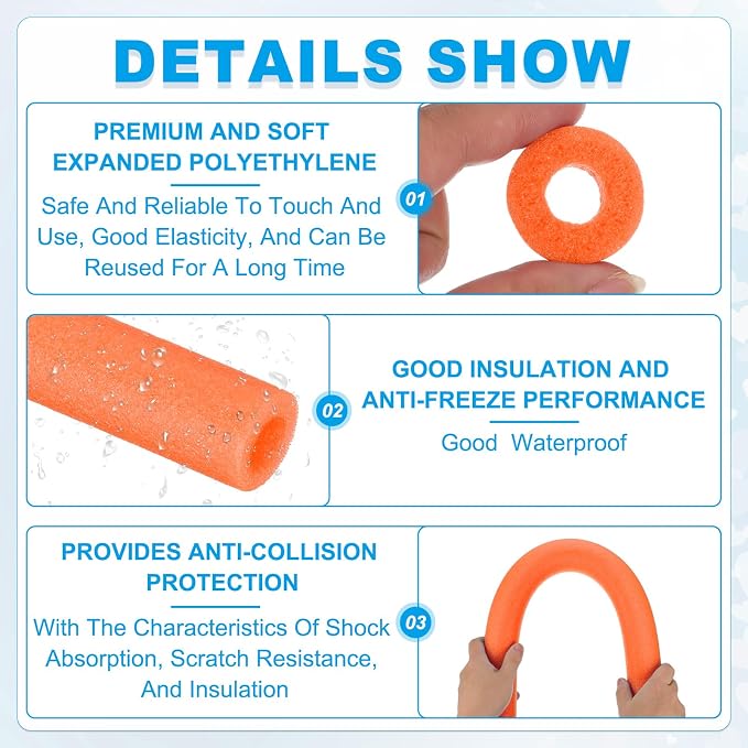 PATIKIL Pipe Insulation Foam Tube Foam Pipe Tubing Covers Orange 2Pcs | 13/16" - Image 3