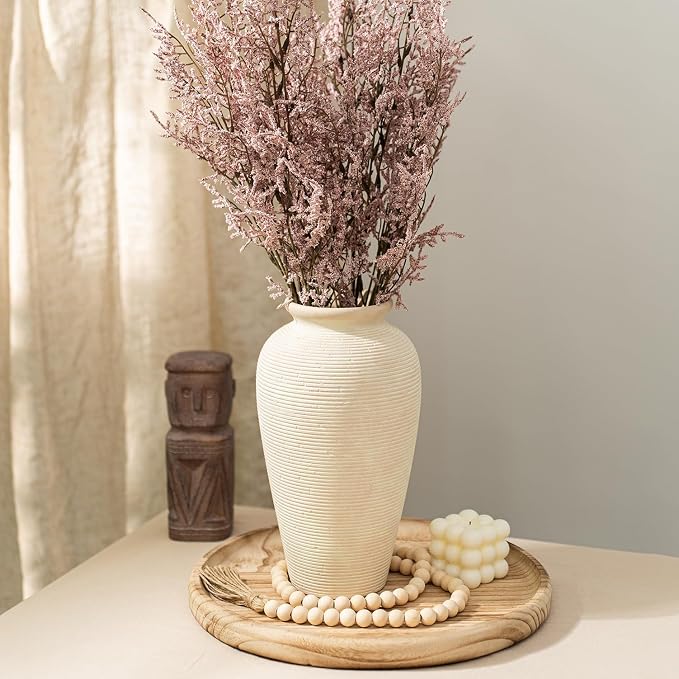 11.02 Inch Tall Vintage Ceramic Flower Vase, Rustic Farmhouse Vase - Image 9