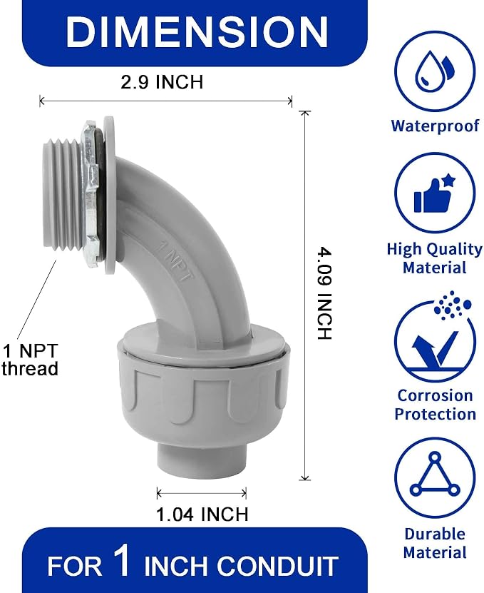 Yariwiz 1 inch Plastic Liquid Tight Conduit 90 Degree Elbow - Image 2