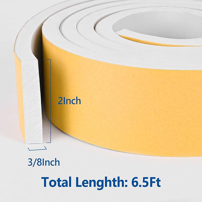 Kikerike Self Adhesive Foam Tape Weatherstrip 2in x 3/8in x 6.5Ft High Density - Image 2