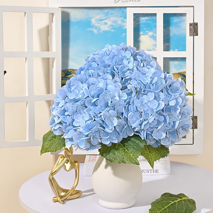 3Pcs 21in Hydrangea Artificial Flowers, Latex Real Touch Hydrangeas Lifelike - Image 4