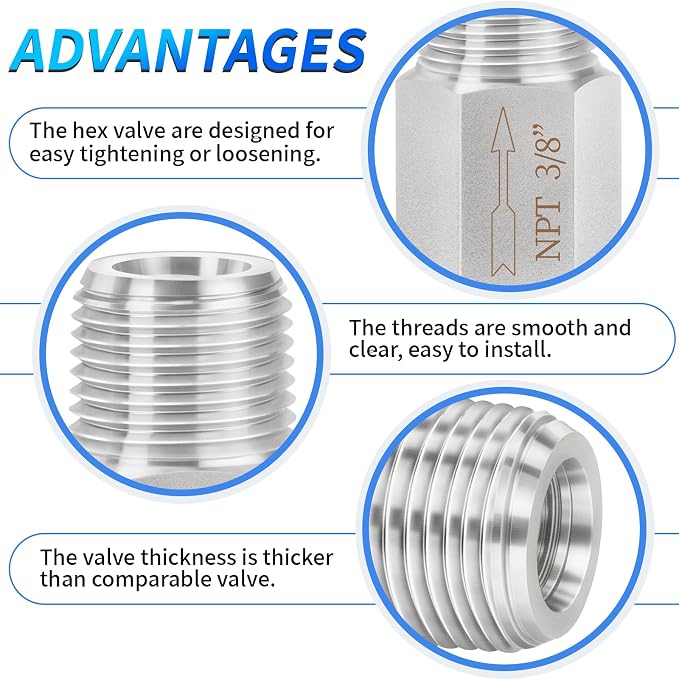 ChillWaves 304 Stainless Steel In-Line Siamese Check Valve 3/8" NPT Male Thread - Image 4