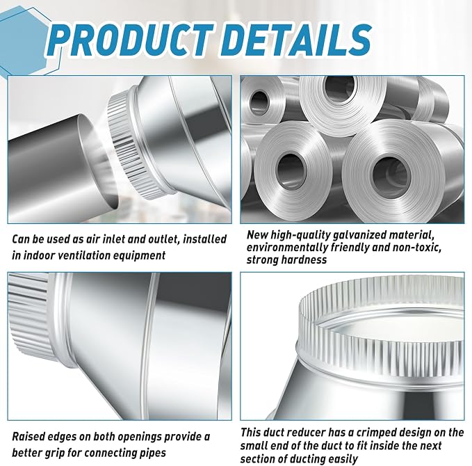 1 Pcs 10 Inch to 6 Inch Duct Reducer Increaser | Galvanized Steel Air Duct - Image 3