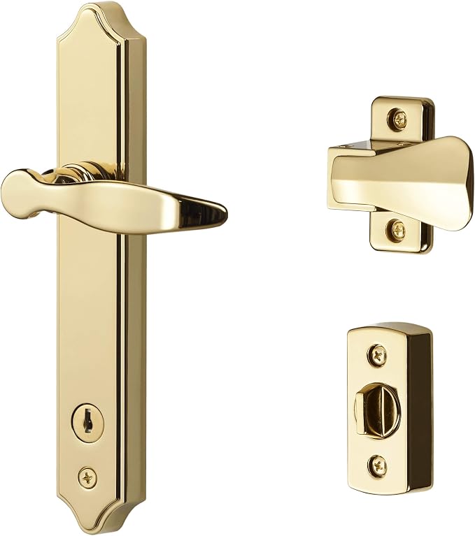 Ideal Security ML Storm Door Lever Handle Key Deadbolt 2 Post, Bright Brass by IdealSecurityInc