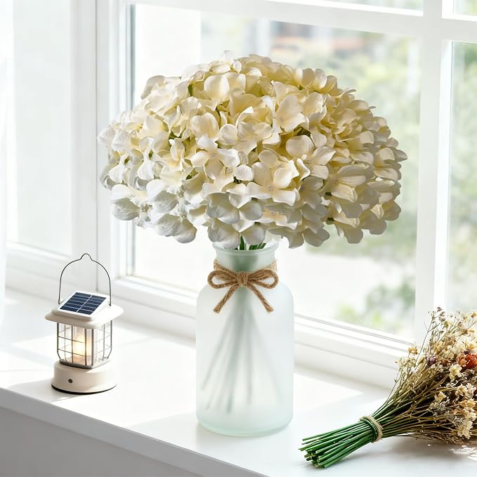 65Pcs Champagne Hydrangea Artificial Flowers Bulk, Realistic Silk Fake Flowers - Image 2