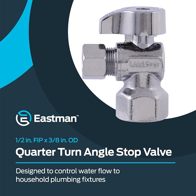 Eastman 1/2 Inch FIP x 3/8 Inch OD Compression Quarter Turn Angle Stop Valve - Image 2
