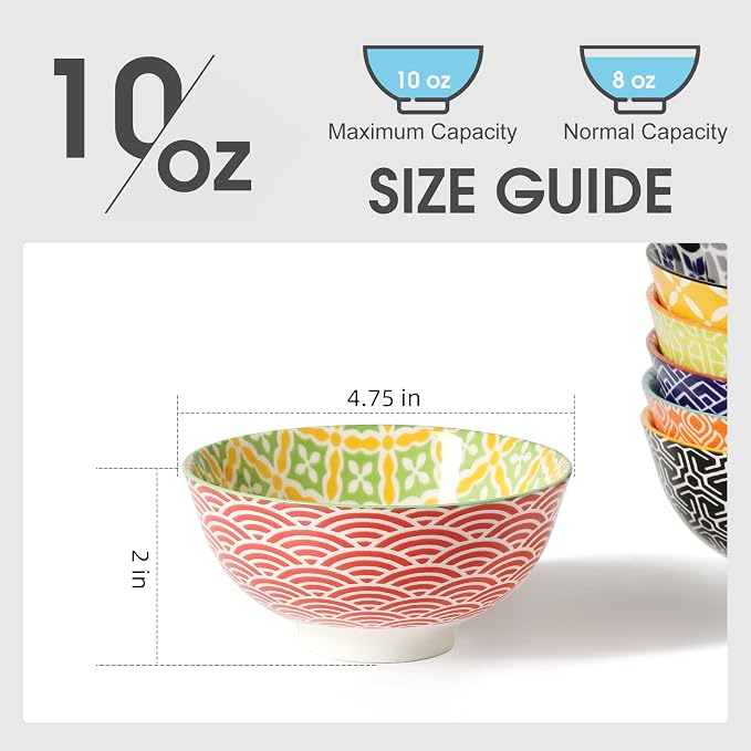 Metahom Small Ceramic Bowls, Colorful Dessert Bowls 10 Oz, 4.75" Decorative - Image 3