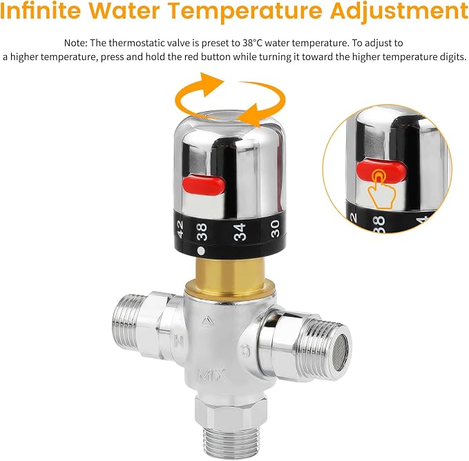 Brass Thermostatic Mixing Valve | G1/2" Male Connections, Water Temperature - Image 3