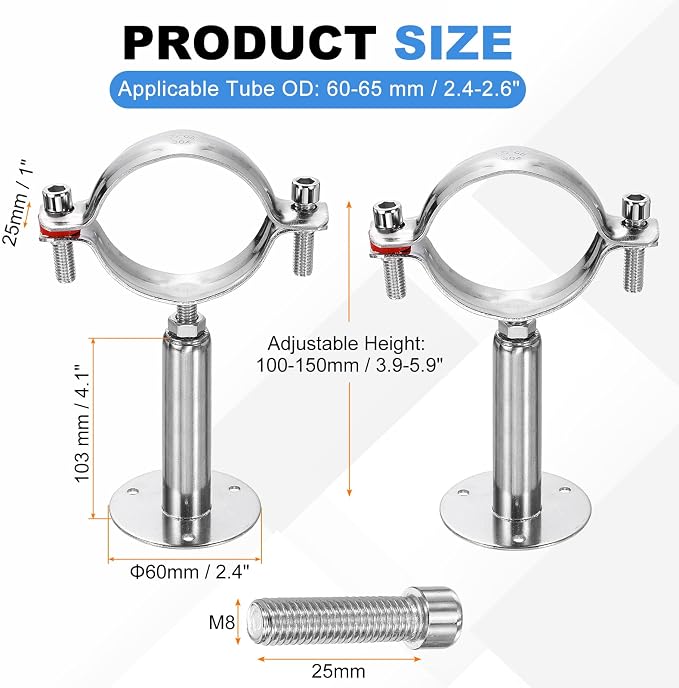 HARFINGTON 2 Set Wall Mount Ceiling Mount Pipe Supports 304 Stainless Steel - Image 2