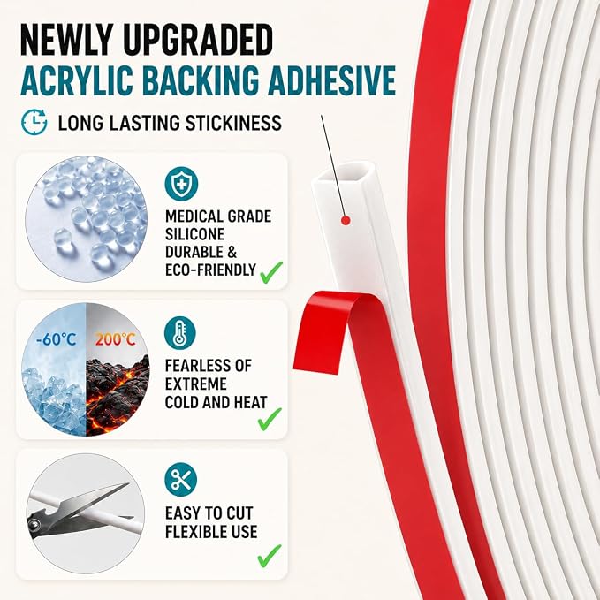 40FT Weather Stripping Door Seal, Self-Adhesive Silicone D-Shaped Seal Strip - Image 3
