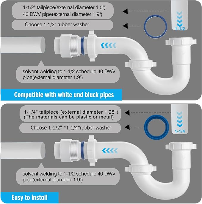 eflyefly 1-1/2 inch P Trap Kitchen Bathroom Sink Drain Kit - Image 3