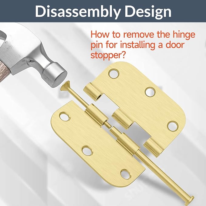 HOSOM 30 Pack Door Hinges Satin Brass 3.5 x 3.5 Inch Interior Door Hinge - Image 5