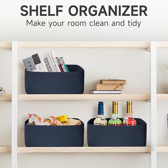 3 Pack Small Storage Baskets for Organizing, 11.8×7.8×5.1", Cotton Rope Basket - Image 4