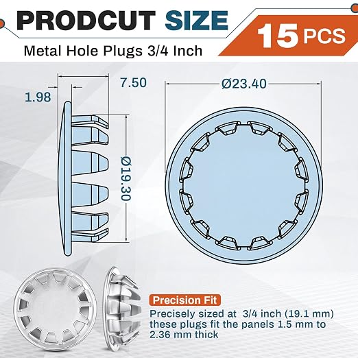 Hicarer 15 Pack Fit 3/4" Hole Metal Hole Plugs, Nickel-Plated Steel Snap-in - Image 8