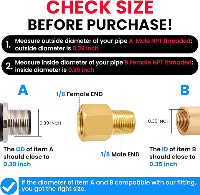 SDTC Tech 2-Pack Brass Pipe Fitting 1/8" NPT Male Thread to 1/8" NPT Female - Image 3