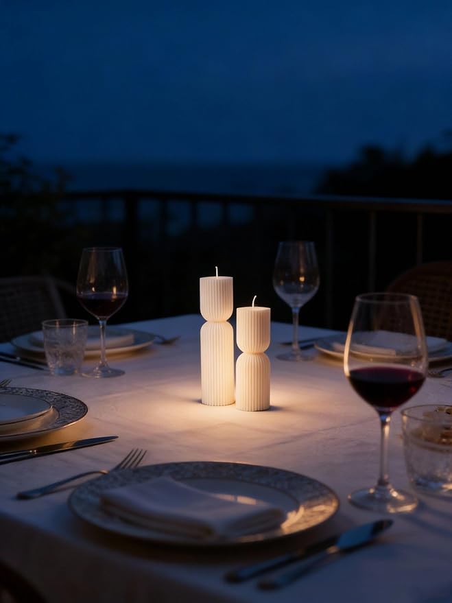 2 PCS Ribbed Pillar Candles Set, Soy Wax Scented Pillar Candles - Image 3
