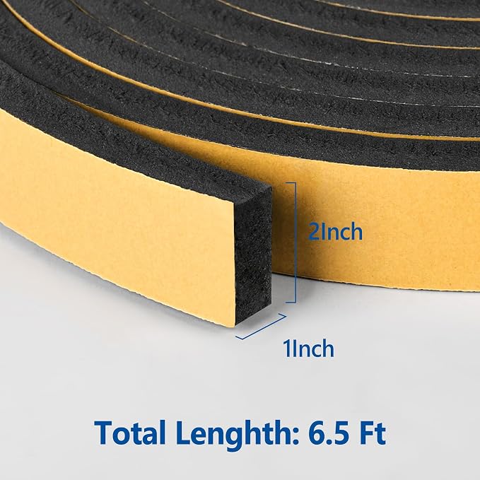 Self Adhesive Foam Tape Weatherstrip 2in x 1in x 6.5Ft High Density Foam - Image 2