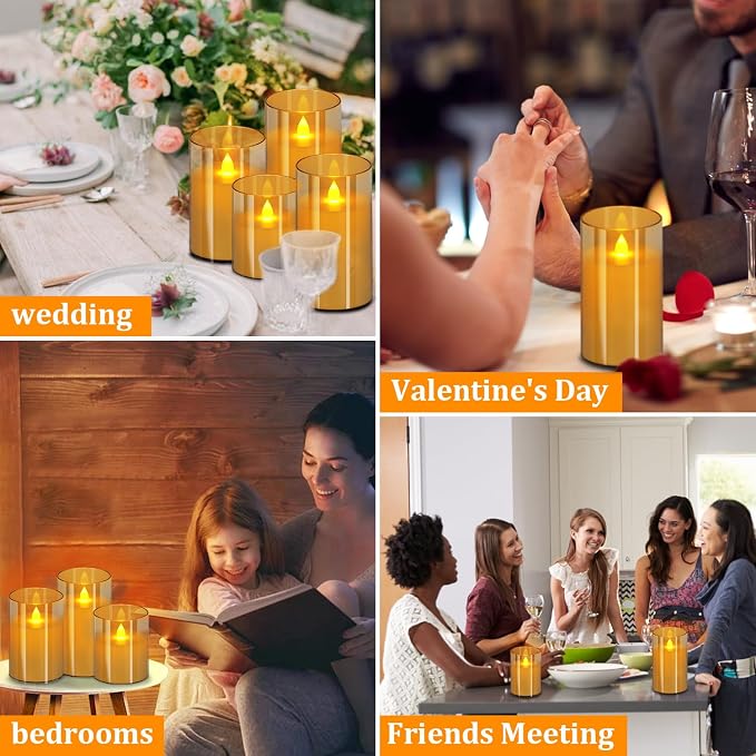 wemarry Flameless Candles 4" 5" 6" Acrylic Glass Pillars 3" Diameter Battery - Image 4