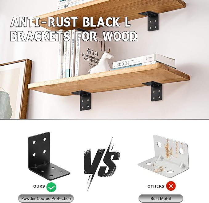 8 PCS Heavy Duty Steel Corner Brackets, DIY L Shelf Brackets, Metal Joint - Image 4