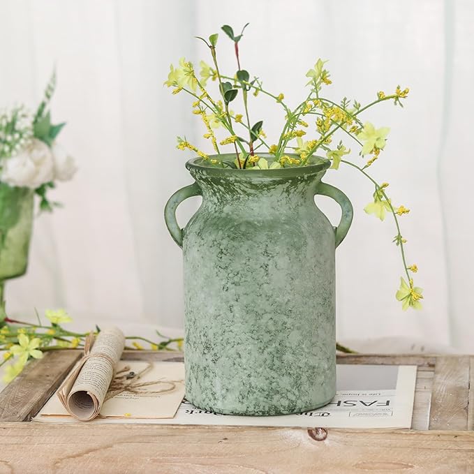 SHMILMH Glass Flower Vase with Handle – 8 Inches Rustic Imitation Ceramic Vase - Image 4