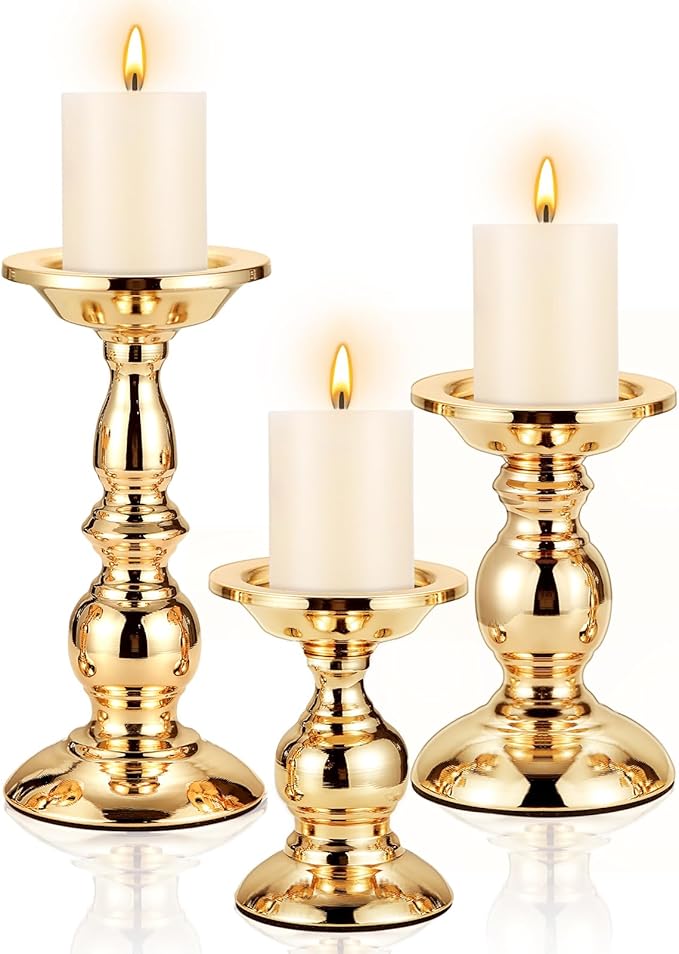 3 Sets Gold Pillar Candle Holders Metal Candle Holders by Ferrochef