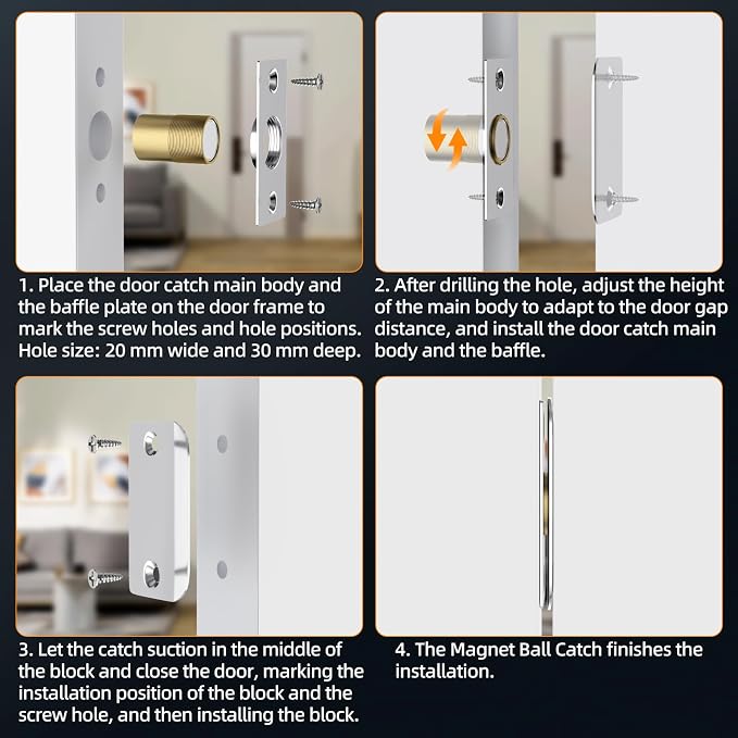 Closet Door Ball Magnetic Door Catch Jiayi 2 Pack Adjustable Ball Door Latches - Image 6