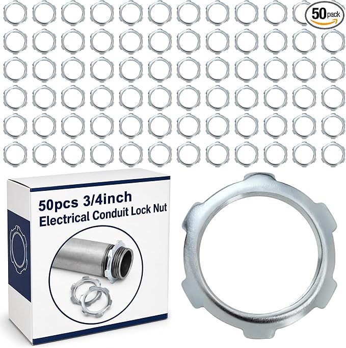 Yaocom 50 Pcs Electrical Conduit Lock Nut Rigid Lock Nut, 3/4 Inch | Galvanized by Yaocom
