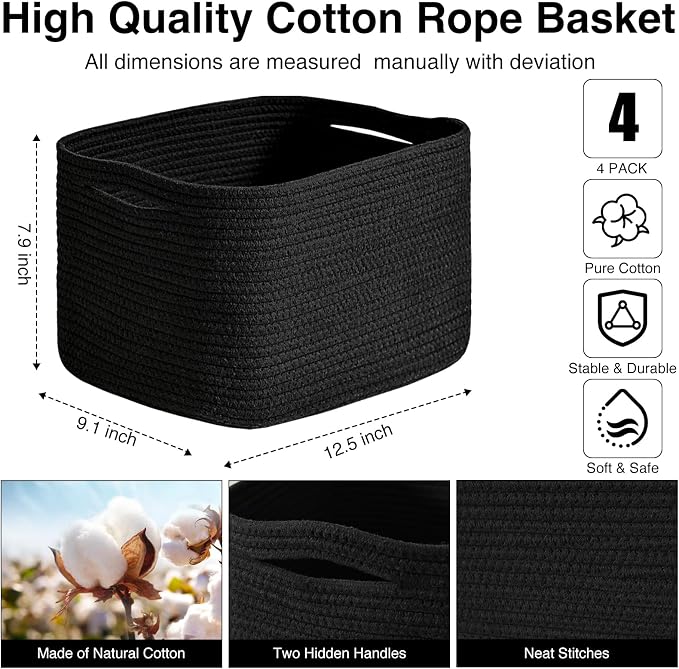 ICERZCZ Black Storage Baskets for Shelves, Small Storage Baskets for Organizing - Image 3