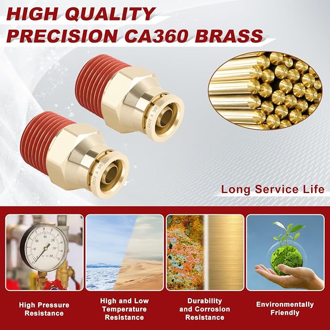 DOT Approved Male Straight Brass Union 3/8" Tube x 3/8" NPT, Quick Connect Union - Image 2