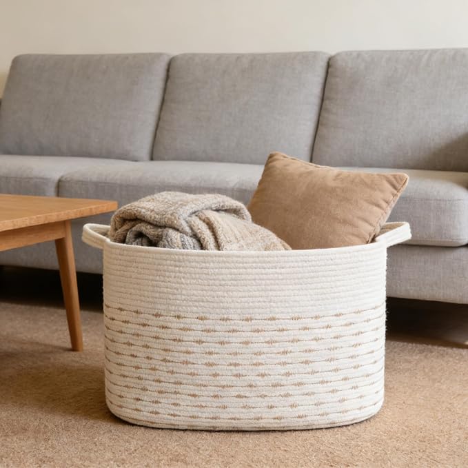 96L Woven Laundry Basket with Handles, Extra Blanket Basket, Living Room - Image 4