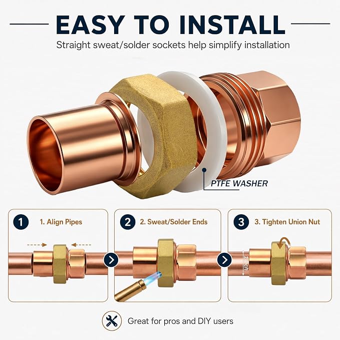 2 Pack 3/4" C x C LF Brass Pipe Copper Union Sweat to Male | - Image 7