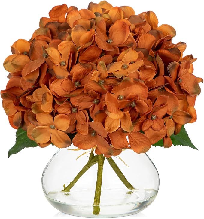 Hollyone Dark Orange Fall Hydrangea Artificial Flowers by Hollyone