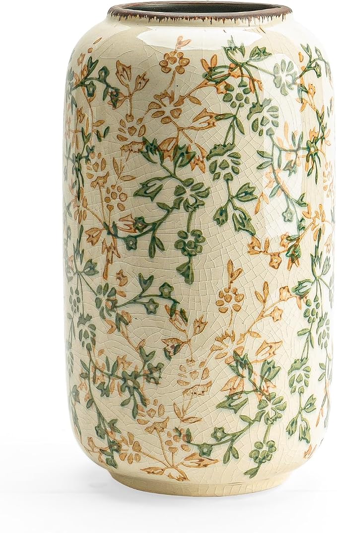 Ceramic Vase for Flowers – Modern Small Ribbed Textured Flower Vase for Home by RIKBVOM