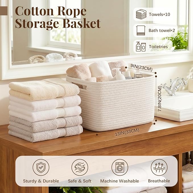 OIASKET 4Packs Natural Cotton Rope Storage Baskets - Image 2