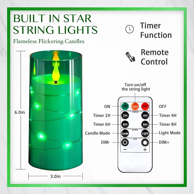 NURADA Flickering Flameless Candles: Built-in Star String Acrylic Battery LED - Image 7