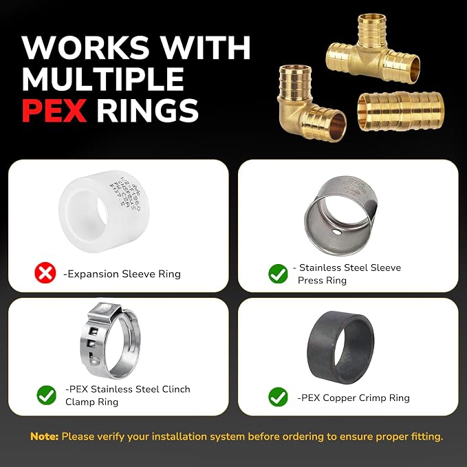 30 Pack 1/2" Pex Fittings Set, Tee and Coupling, Heavy-Duty Brass Crimp Fittings - Image 7