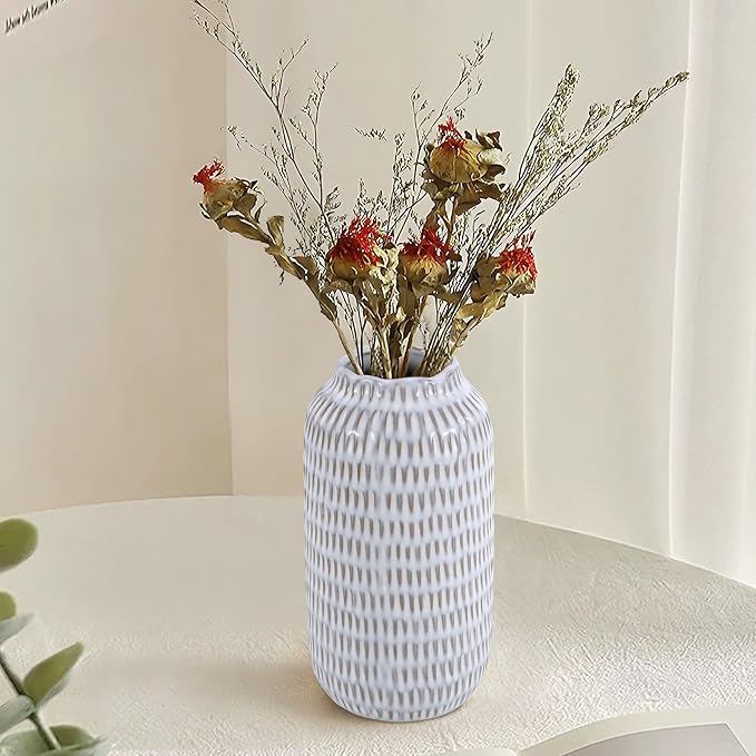 Ceramic Vase for Flowers – Modern Small Ribbed Textured Flower Vase for Home - Image 4