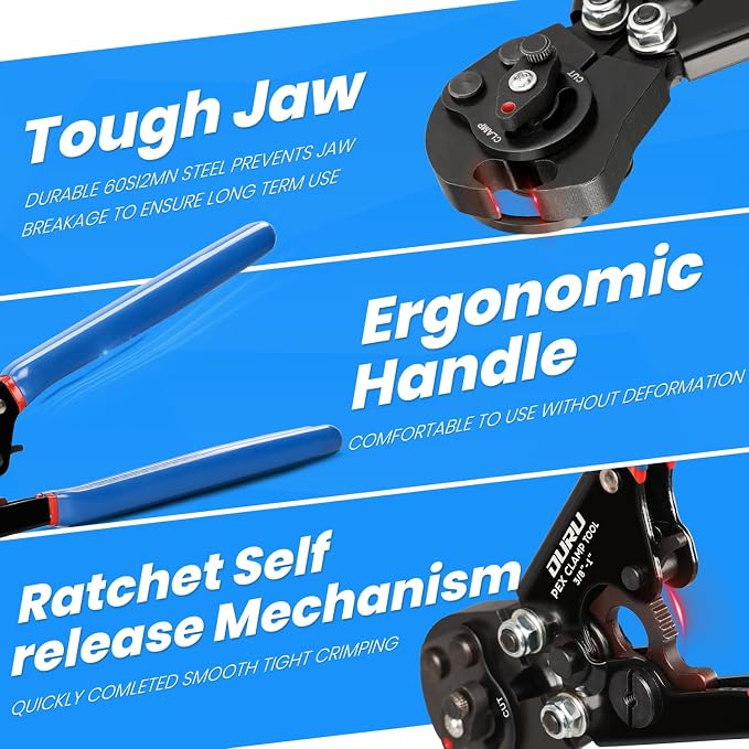 OURU PEX Crimping Tool Kit, Cinch & Remove, 3/8" to 1", PEX Cutter & Clamps | 2 - Image 5