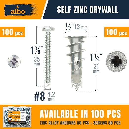 ALBO #6 Zinc Self-Drilling Drywall Anchors - Image 2