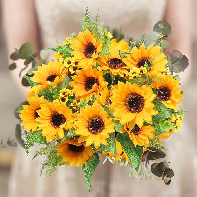 AmyHomie Artificial Sunflowers for Outdoors Fall Decor, 2 Bouquets | Garden - Image 4
