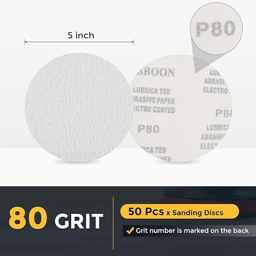 HARFINGTON 50 Pcs 5 Inch Sanding Disc 80 Grit White Aluminum Oxide | Hook and - Image 2