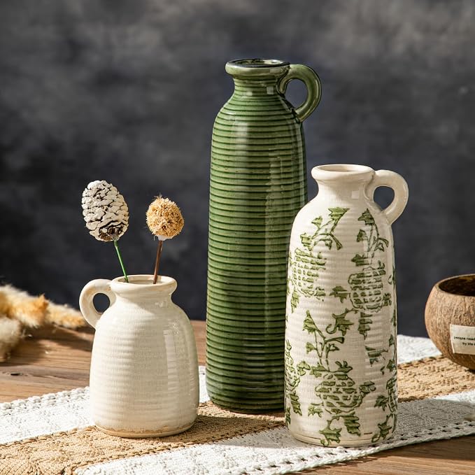 Ceramic Vases Set of 3, Farmhouse Country Flower Vase Home Decor, Living Room by HappleCwlwgoHome
