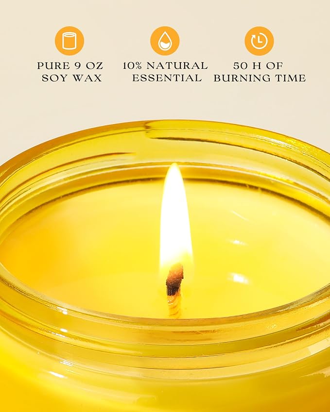 AOOVOO Citrus Lemon Odor Eliminating Candle - 9oz Soy Candles - Image 3