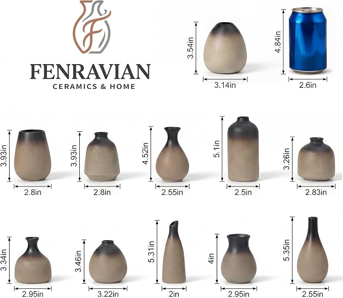 Ceramic Bud Vases, Rustic Small Vase Set of 11, Mini Pottery Vases - Image 3