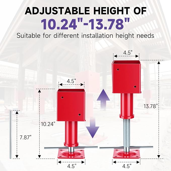 4.5"x4.5" Adjustable Screw Jack Post Floor Support 25000LB Capacity 2 Pack | - Image 2